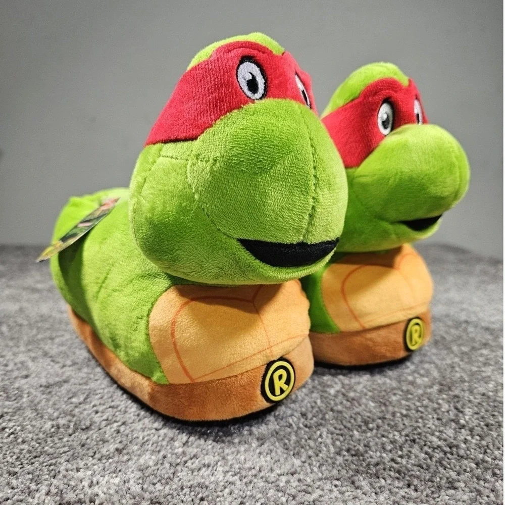Nickelodeon 3D TMNT Raphael Slippers Unisex Kids Size 4 Green Red Plush
